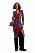 Rochie midi tricotată mulată cu imprimeu floral