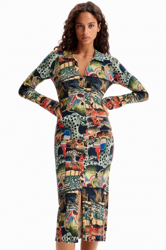 Rochie tricotată multicoloră cu imprimeu tapiserie
