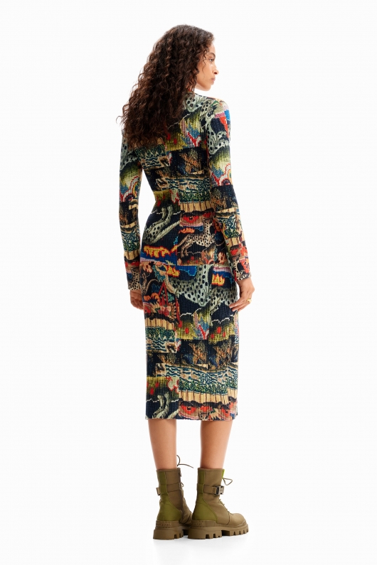 Rochie tricotată multicoloră cu imprimeu tapiserie