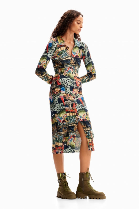 Rochie tricotată multicoloră cu imprimeu tapiserie