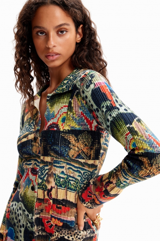 Rochie tricotată multicoloră cu imprimeu tapiserie
