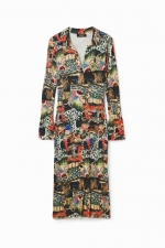 Rochie tricotată multicoloră cu imprimeu tapiserie