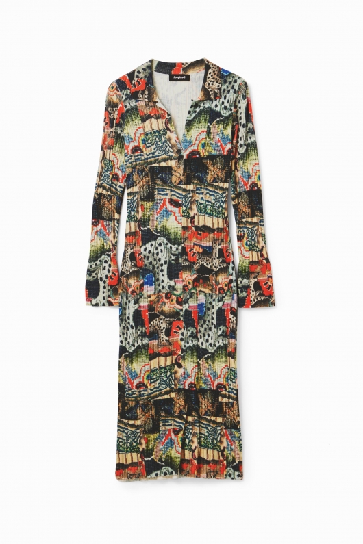 Rochie tricotată multicoloră cu imprimeu tapiserie