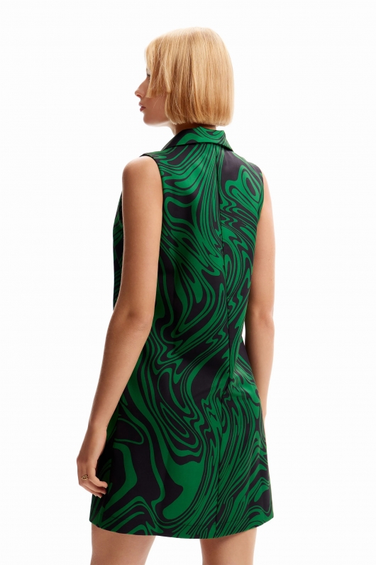 Rochie scurtă verde cu dungi și guler polo