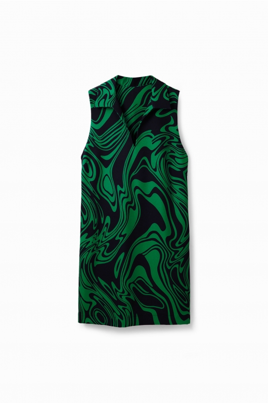 Rochie scurtă verde cu dungi și guler polo