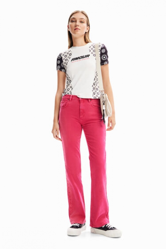 Tricou alb scurt cu imprimeu geometric