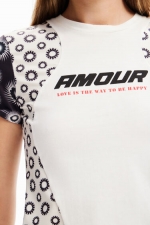Tricou alb scurt cu imprimeu geometric