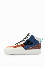 Sneakers mid-top patchwork cu platformă