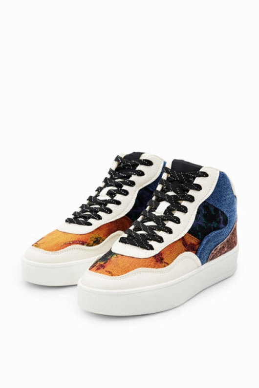 Sneakers mid-top patchwork cu platformă