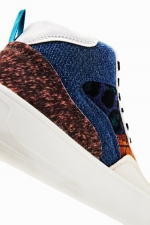 Sneakers mid-top patchwork cu platformă