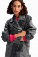 Palton lung oversize cu carouri multicolore