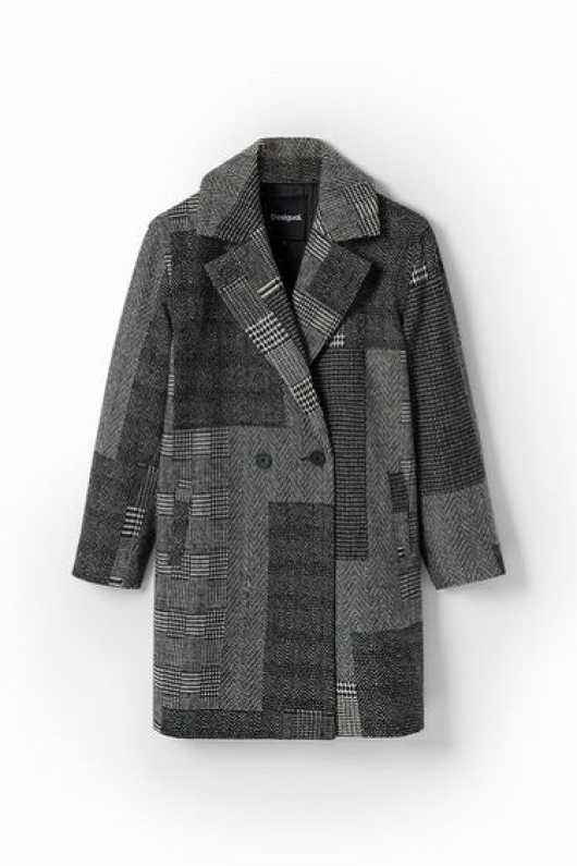 Palton lung oversize cu carouri multicolore