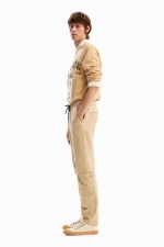 Pantaloni cargo bej jogger cu talie elastică