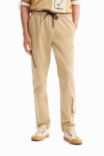 Pantaloni cargo bej jogger cu talie elastică