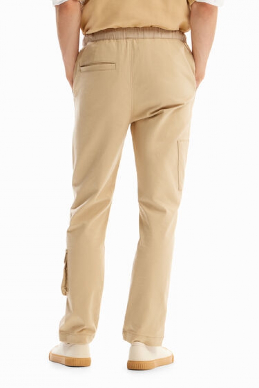 Pantaloni cargo bej jogger cu talie elastică
