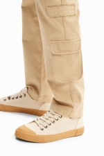 Pantaloni cargo bej jogger cu talie elastică