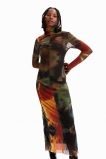 Rochie midi mulată din tulle cu imprimeu abstract