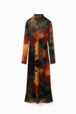 Rochie midi mulată din tulle cu imprimeu abstract