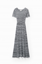 Rochie lungă gri tricot cu efect de dungi