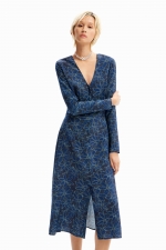Rochie albastră midi cu imprimeu floral maxi