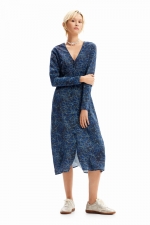 Rochie albastră midi cu imprimeu floral maxi