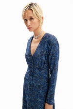 Rochie albastră midi cu imprimeu floral maxi