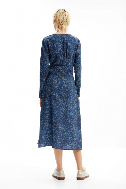 Rochie albastră midi cu imprimeu floral maxi