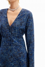 Rochie albastră midi cu imprimeu floral maxi