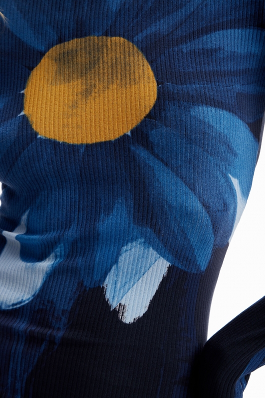 Rochie mini albastră mulată cu print margaretă