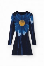 Rochie mini albastră mulată cu print margaretă