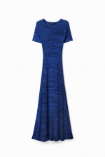 Rochie albastră tricotată mulată cu dungi
