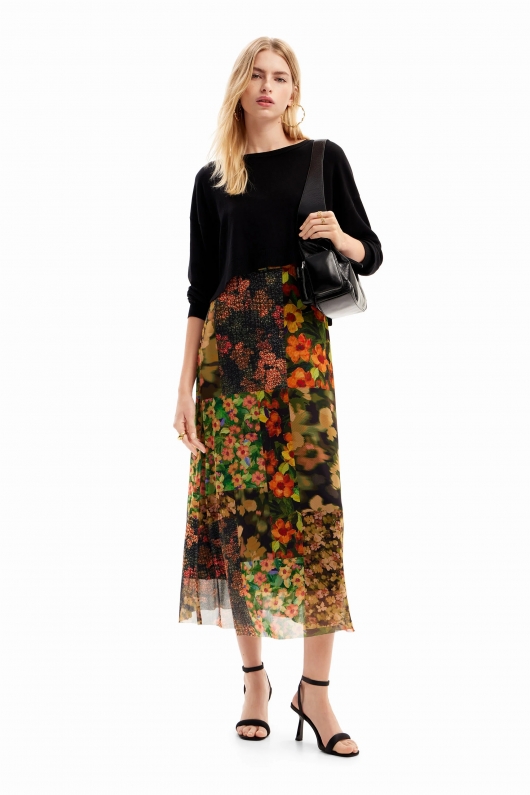 Rochie midi florală cu pulover detașabil