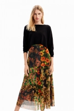 Rochie midi florală cu pulover detașabil