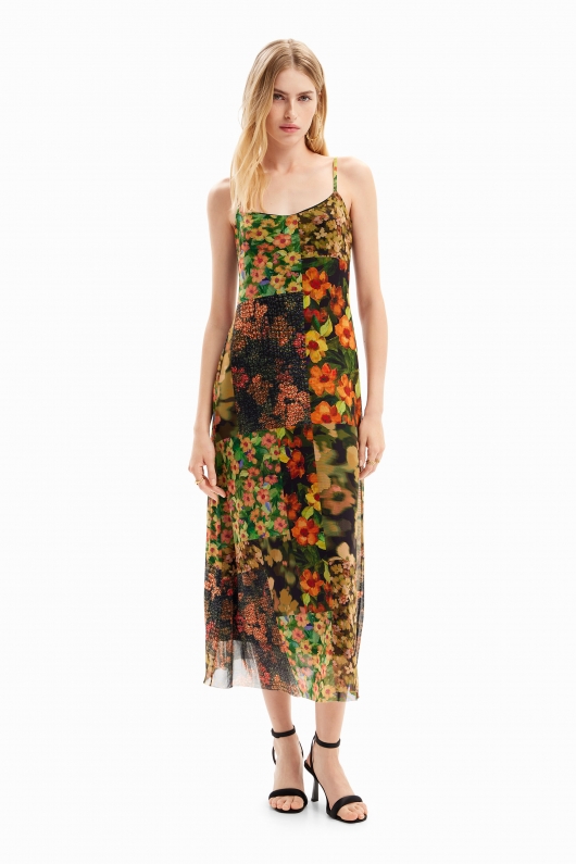 Rochie midi florală cu pulover detașabil