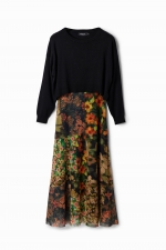 Rochie midi florală cu pulover detașabil