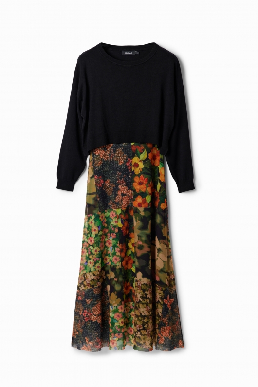 Rochie midi florală cu pulover detașabil