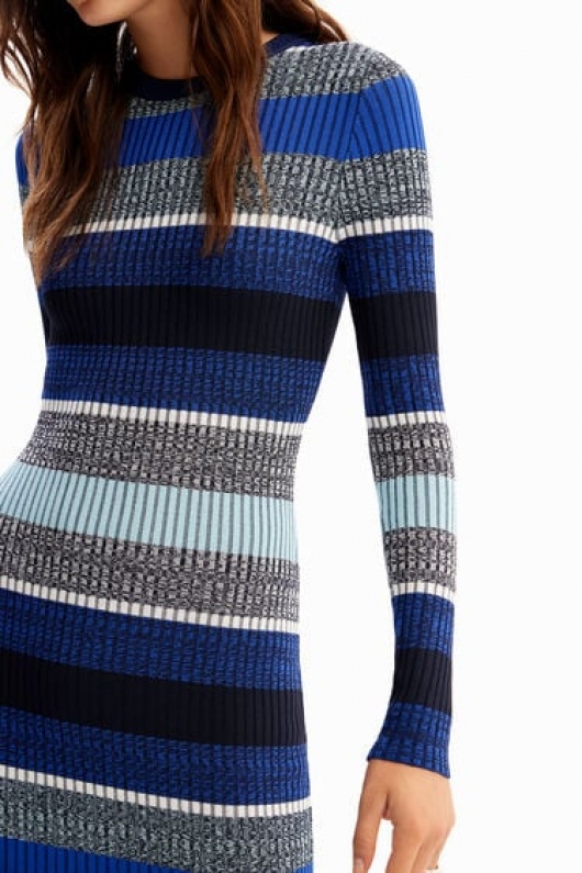 Rochie tricotată midi cu dungi albastre