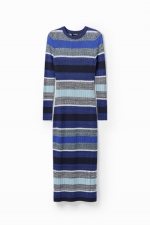 Rochie tricotată midi cu dungi albastre