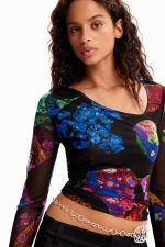 Bluză mulată multicoloră cu imprimeu marmorat