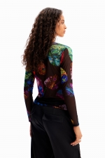 Bluză mulată multicoloră cu imprimeu marmorat