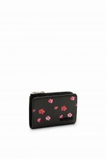 Portofel mic negru cu imprimeu floral și fermoar
