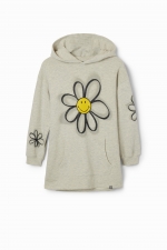 Rochie hanorac gri cu glugă și imprimeu floral