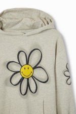 Rochie hanorac gri cu glugă și imprimeu floral