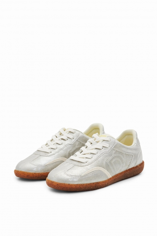 Sneakers retro metalici cu detalii patchwork