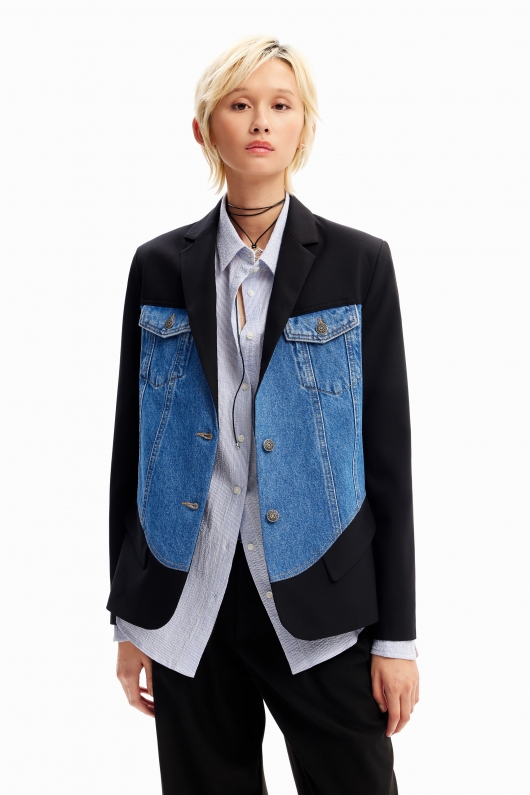 Sacou regular din denim cu guler și buzunare