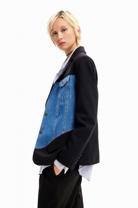 Sacou regular din denim cu guler și buzunare