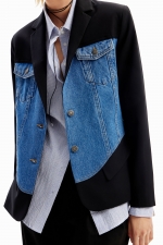 Sacou regular din denim cu guler și buzunare