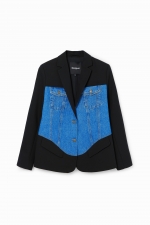 Sacou regular din denim cu guler și buzunare