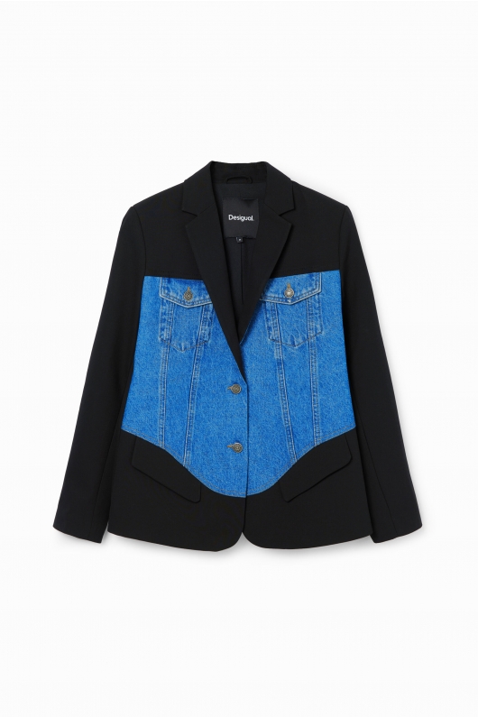 Sacou regular din denim cu guler și buzunare