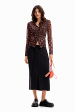 Cămașă slim din tulle multicolor cu imprimeu geometric